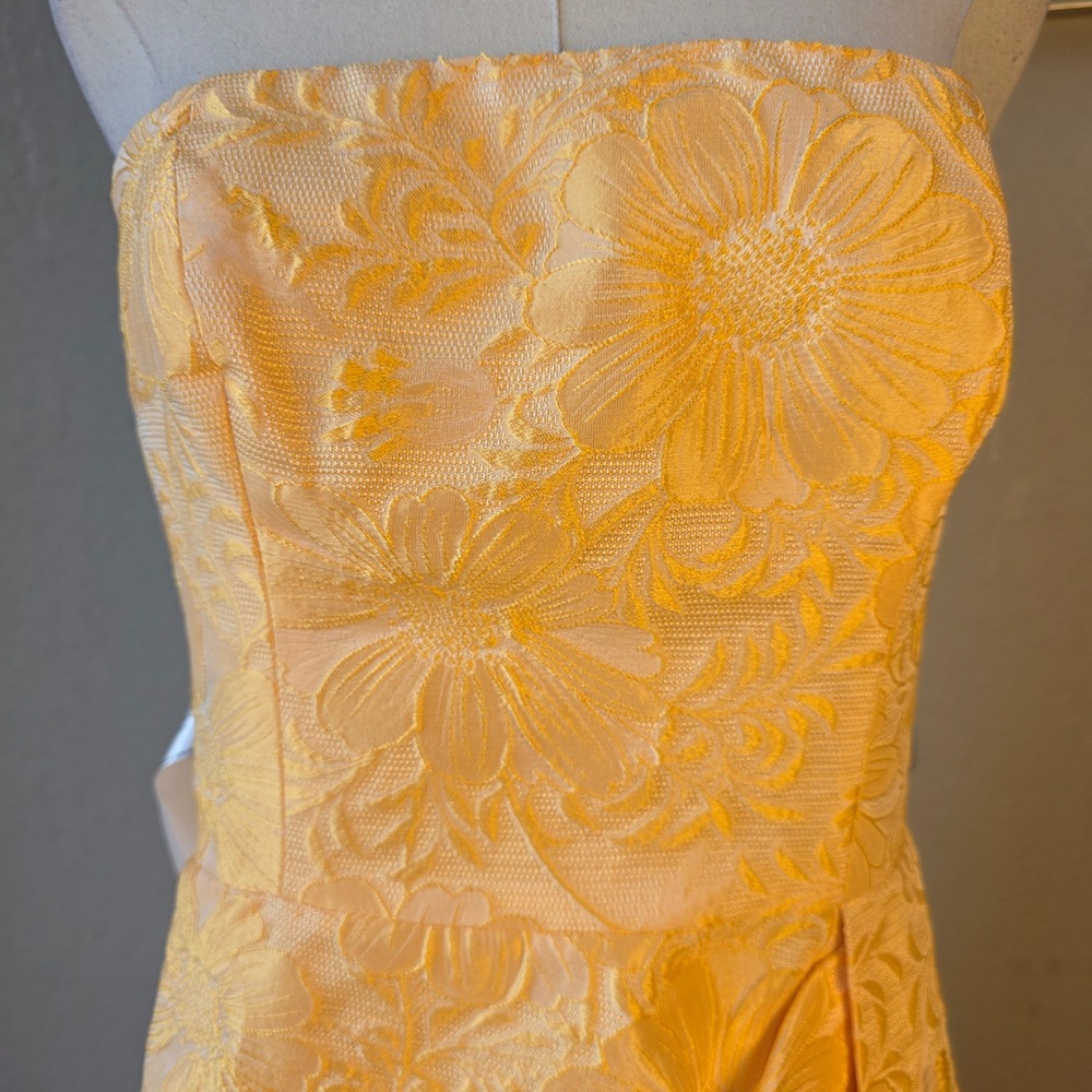 NWT Kay Unger New York Strapless Floral Jacquard Dress Saffron Size‎ 12 - Picture 3 of 9
